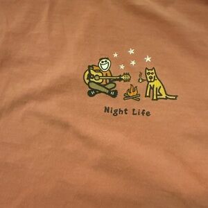 Life Is Good Long Sleeve Tee in dusty rose with Yellow Graphic